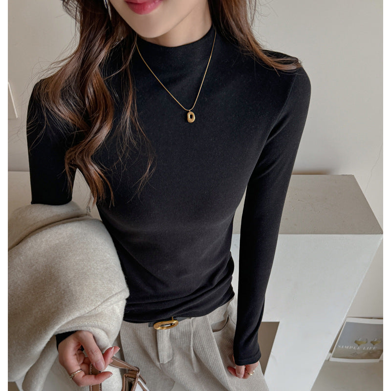 Women's Fashion Semi-high Neck Long Sleeve Base Shirt