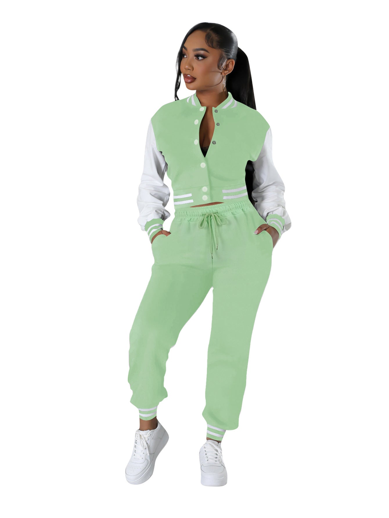 Women's Fashion Baseball Uniform Stitching Single-breasted Two-piece Suit