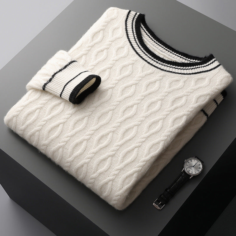 Efterår Vinter Herre Jacquard Colorblock Striktrøje Rund Hals Fortykket