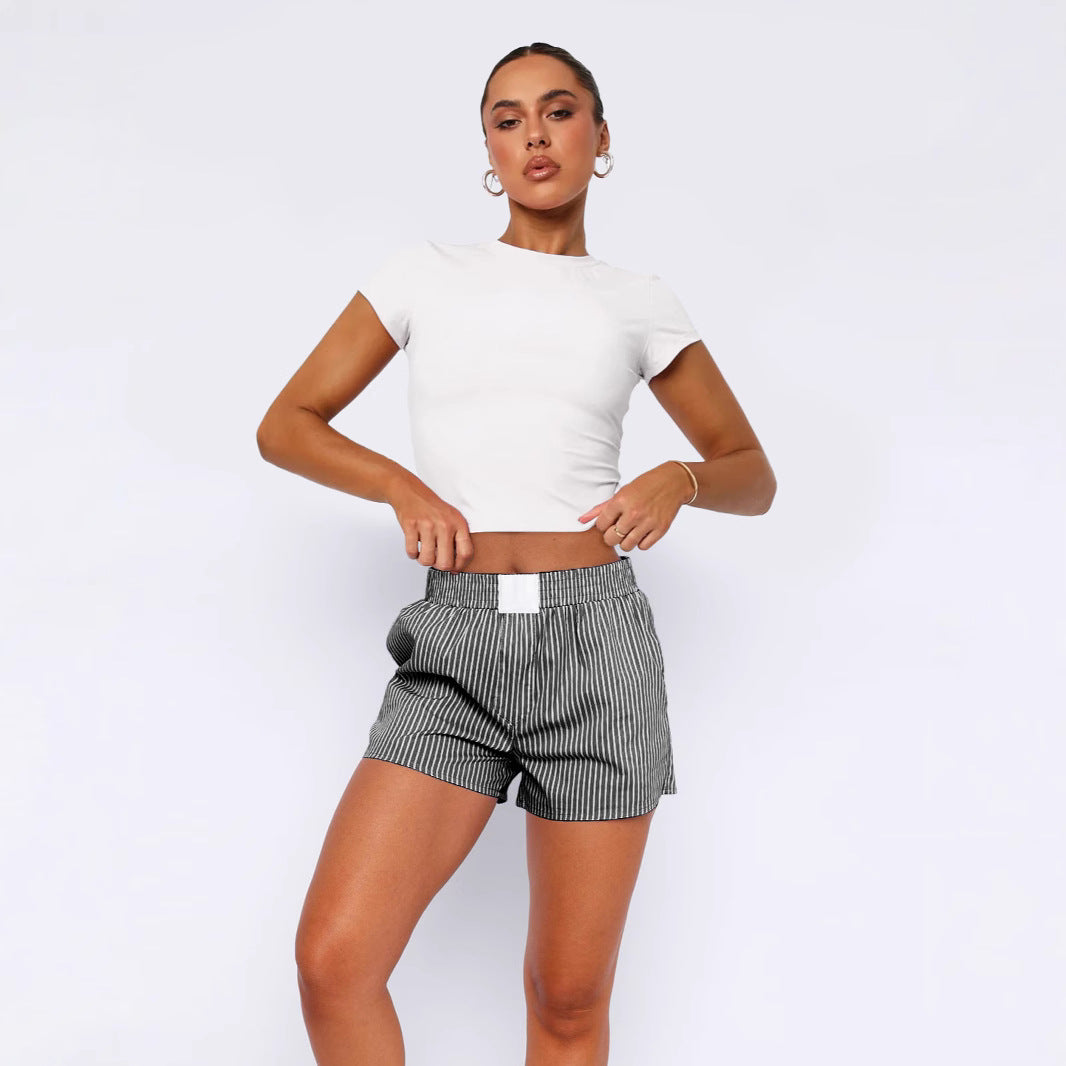 Women's Casual Striped Patchwork Home Shorts