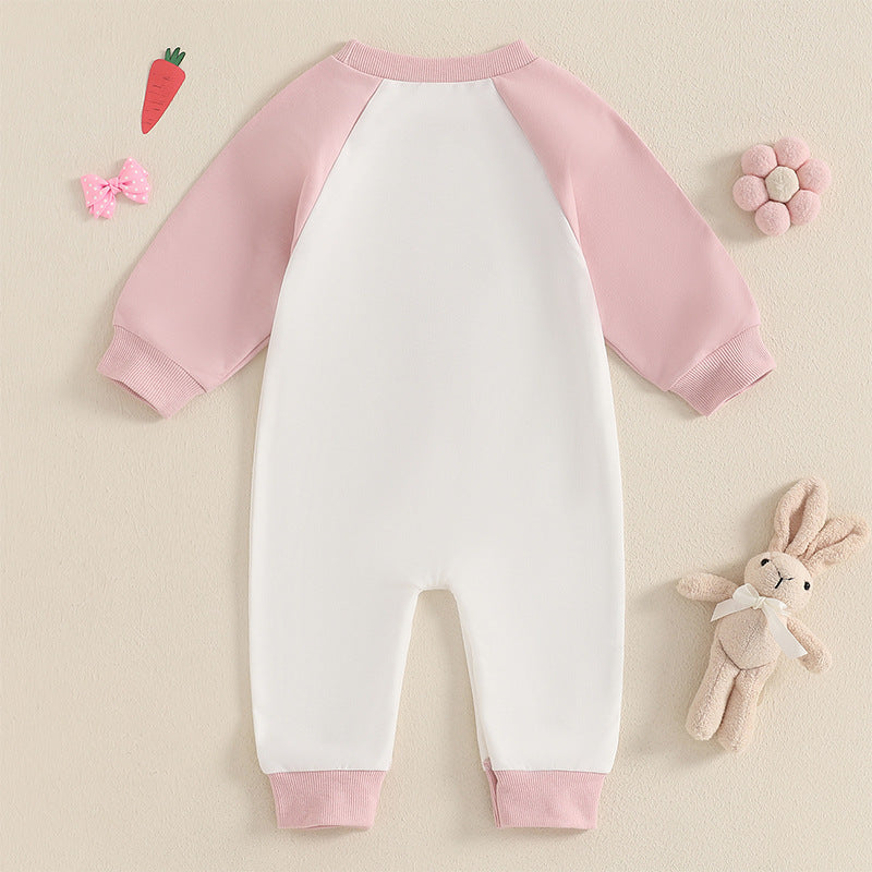 Outdoor Cartoon Color-Block Long-Sleeve Romper Jumpsuit