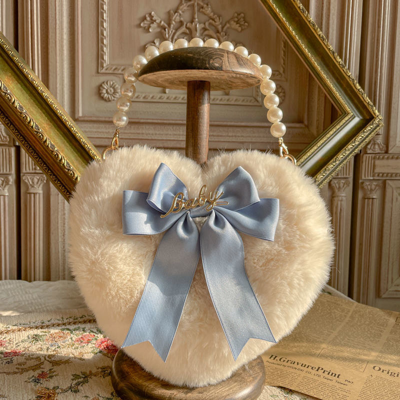 Crossbody Heart Bag Plush Pearl Chain