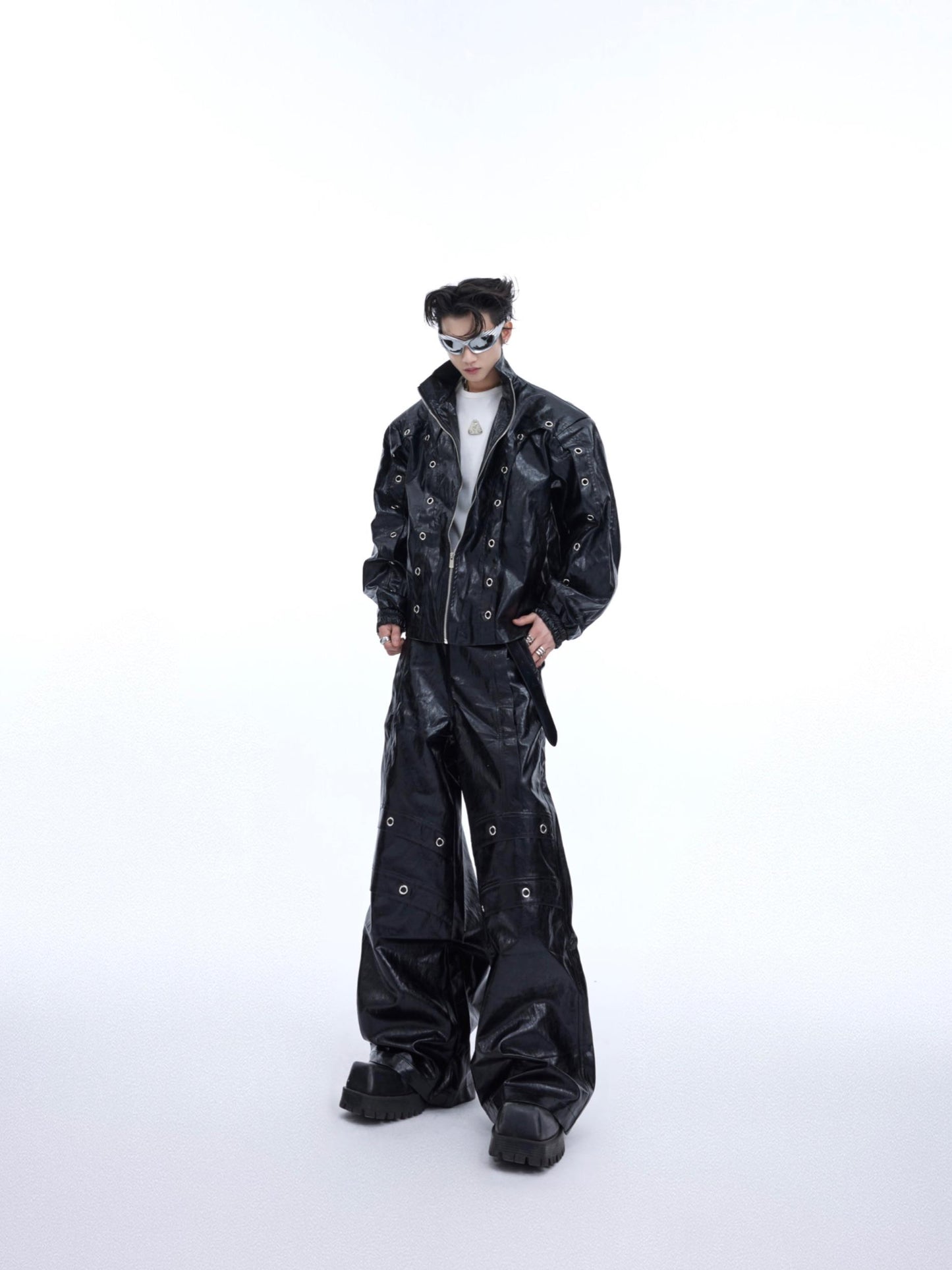 Niche Heavy Industry Paint Metal Ring Design Leather Coat Suit