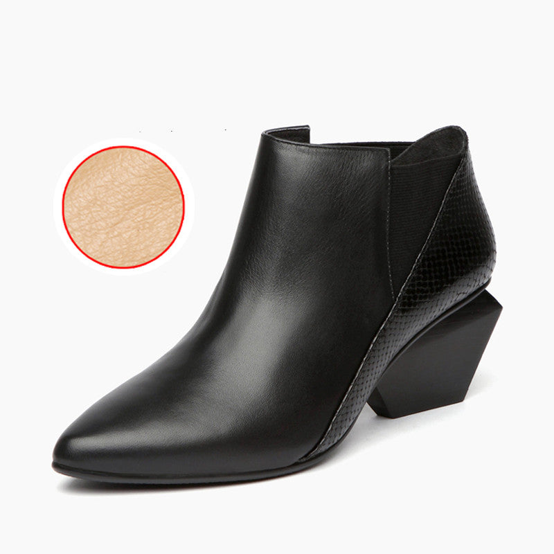 Women's New Leather Short Boots Colorblock Leather Special Shape