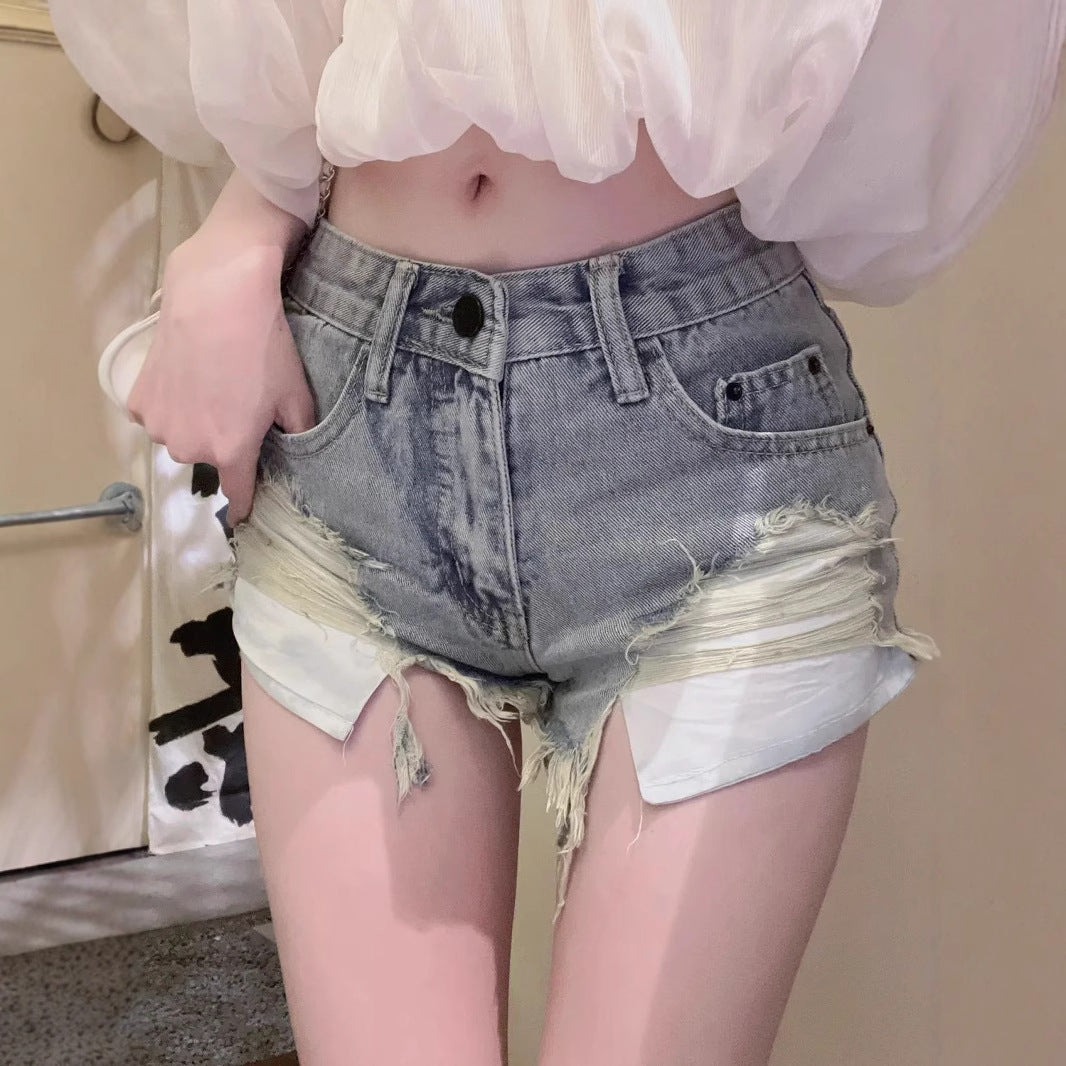 Retro Summer Fringe Low-Waist Raw-Hem Ripped Shorts