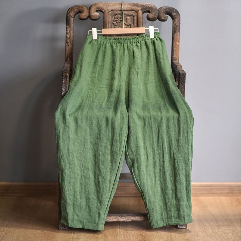 Spring And Autumn Stone Washed Linen Baggy Pants Loose Wide Leg