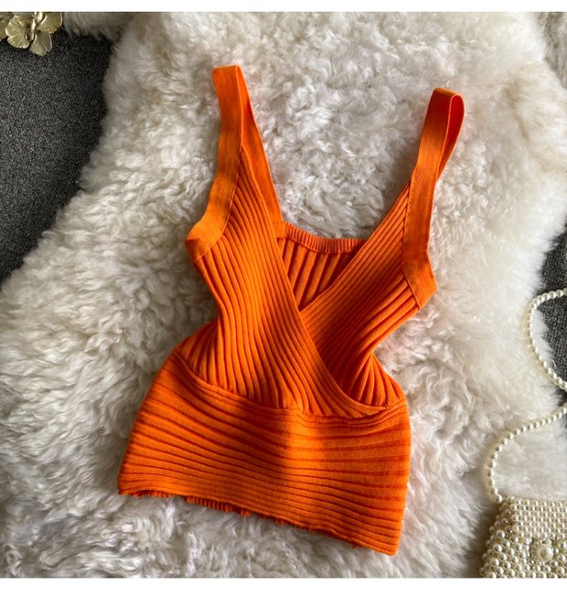 Vest V Neck With Solid Color High Waist Exposed