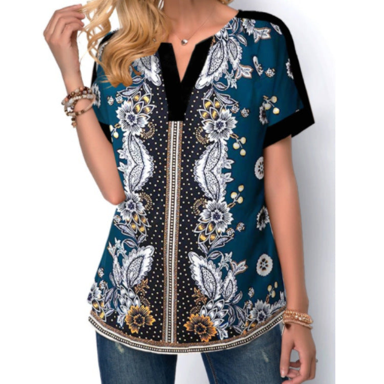 Place Print Split Neck Black Shirt T Shirt