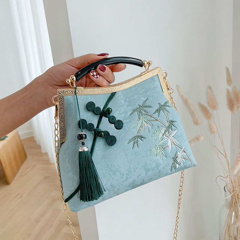 Lucky Bamboo Broderi Håndtasker til Kvinder