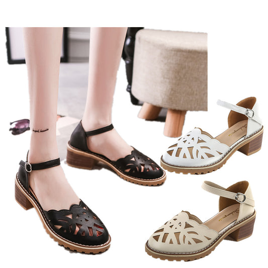 Spring And Summer New Style Sandals Women's Sweet Thick Heel Hollow