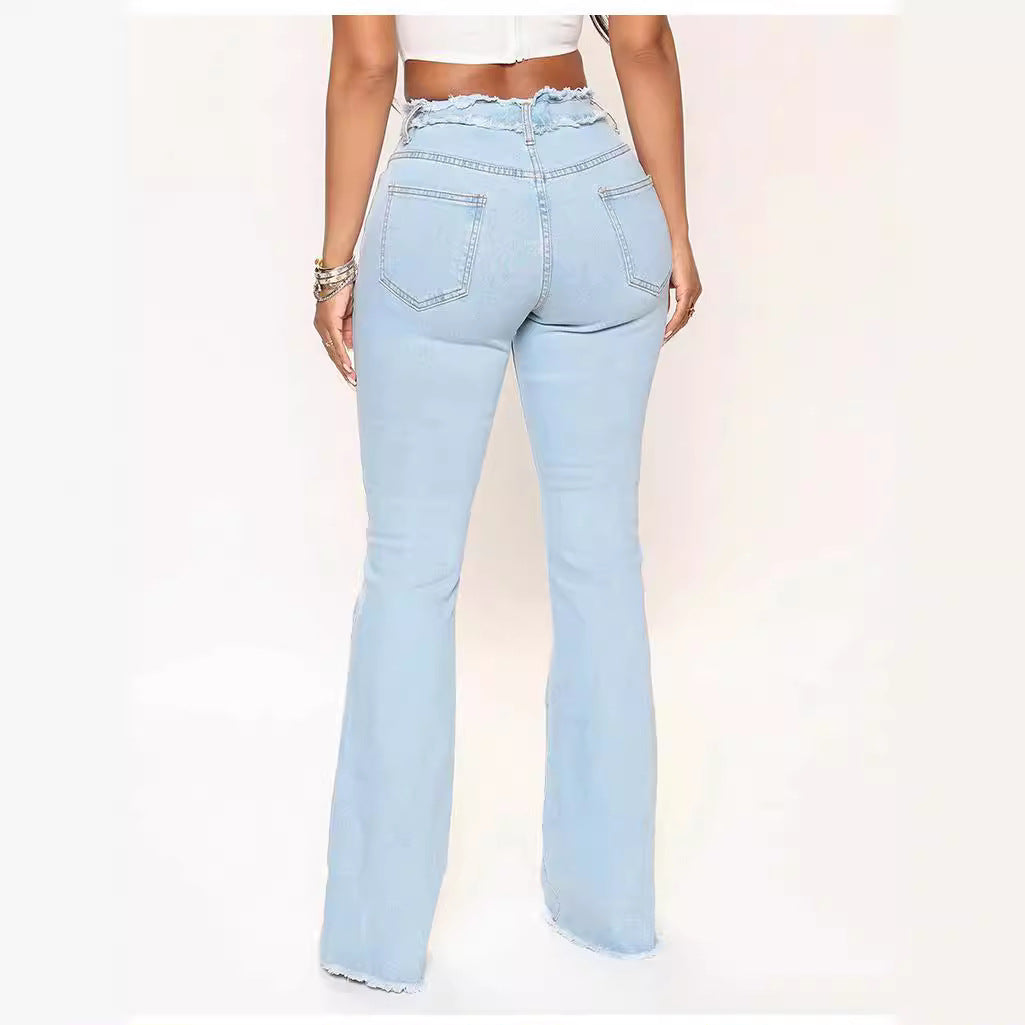 Råkant Jeans til Kvinder i Plus Size, Vasket med Frynser