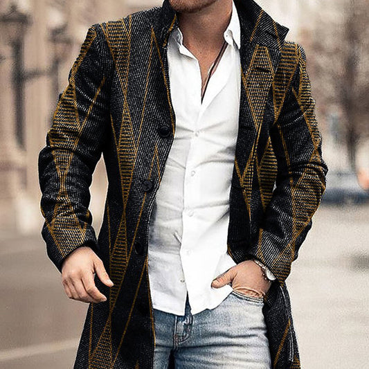 Autumn And Winter New Men's Woolen Stand Collar Medium Long Pocket Casual Coat