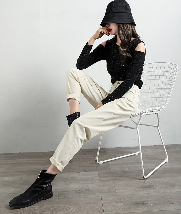 Korean Jeans Loose Harem Pants High Waist Radish Chic Pants Straight Retro Dad