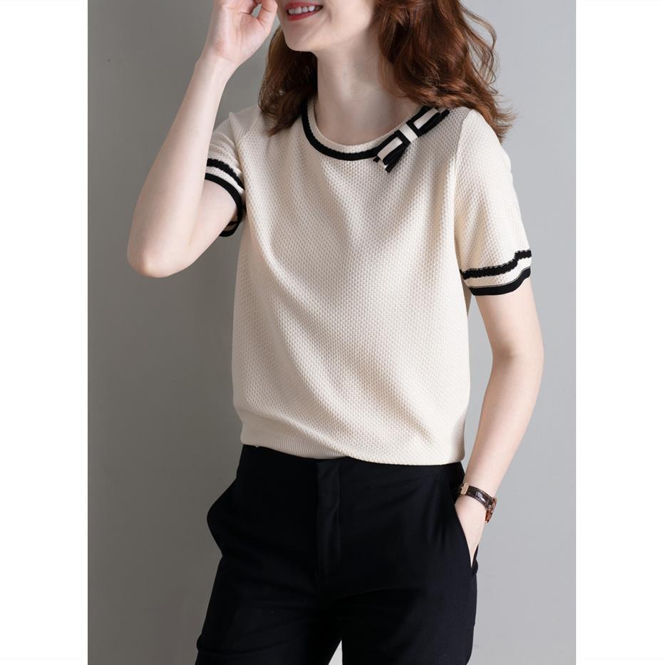New Ice Silk Knitted Sweater Women's Thin Loose Pullover T-shirt