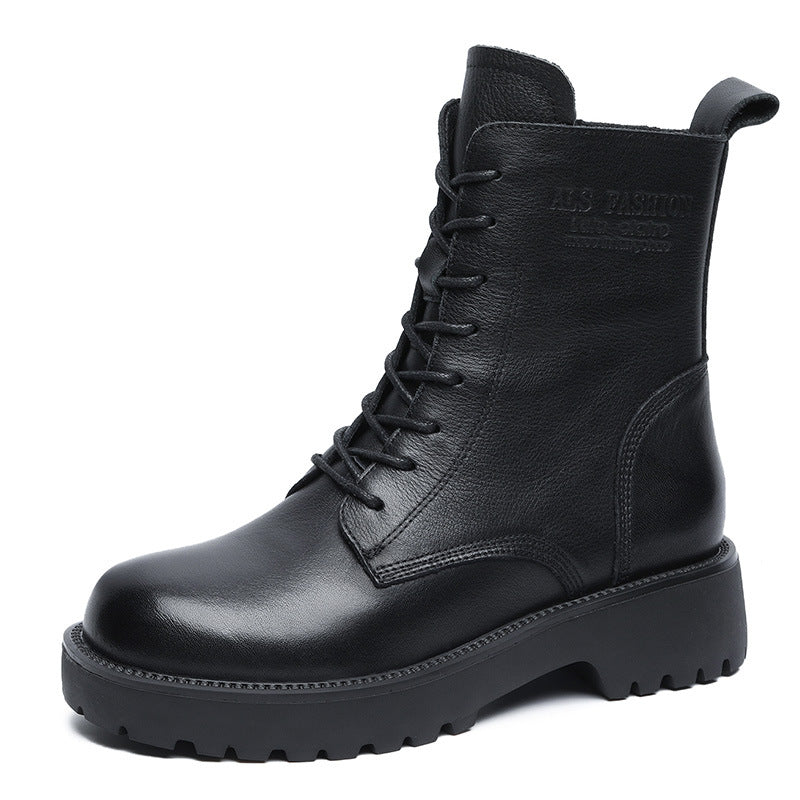 Womens Soft Leather Chunky-heel Ankle Boots With A Fleece-lined Interior