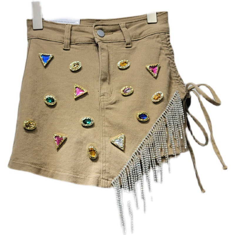 Women's Fashion Heavy Irregular A-line Denim Short Skirt