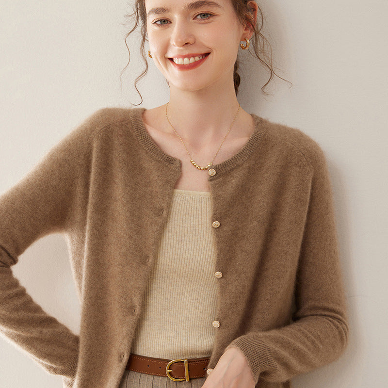 Pure Cashmere Thin Raglan Solid Color Loose Knitted Coat