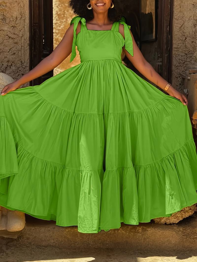 Fashionable And Sweet Bow-Tie Long Fit-and-Flare Slip Dress