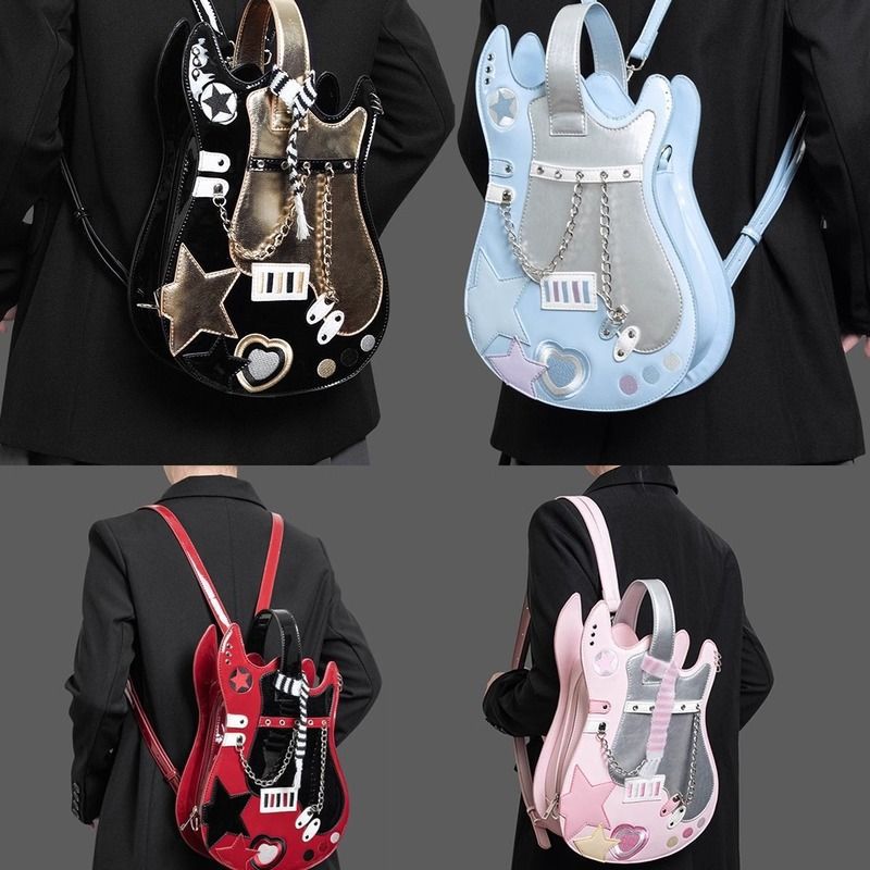 Kreativ Kontrastfarvet Sød Tørklæde To Skuldre Crossbody Guitar Rygsæk Sød