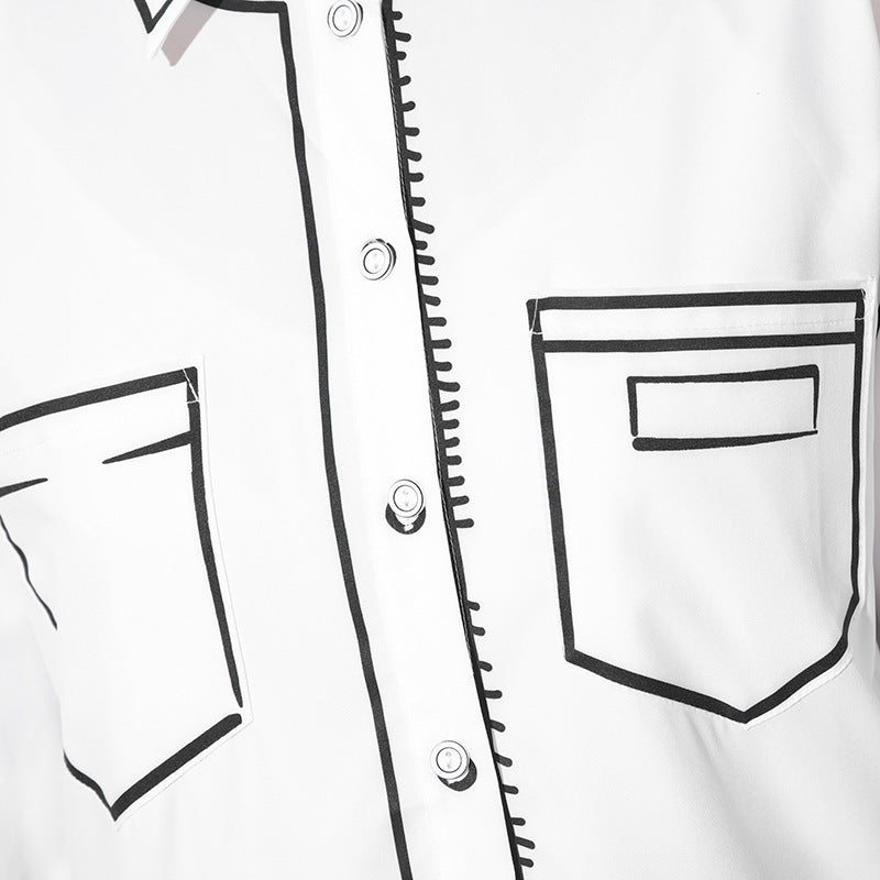 Hand-painted Black And White Printing Color Contrast Shirt