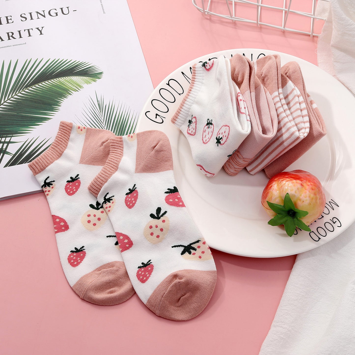 Embroidered Cartoon Fruit Strawberry Ice Cream Boat Socks Sweet Wild Socks