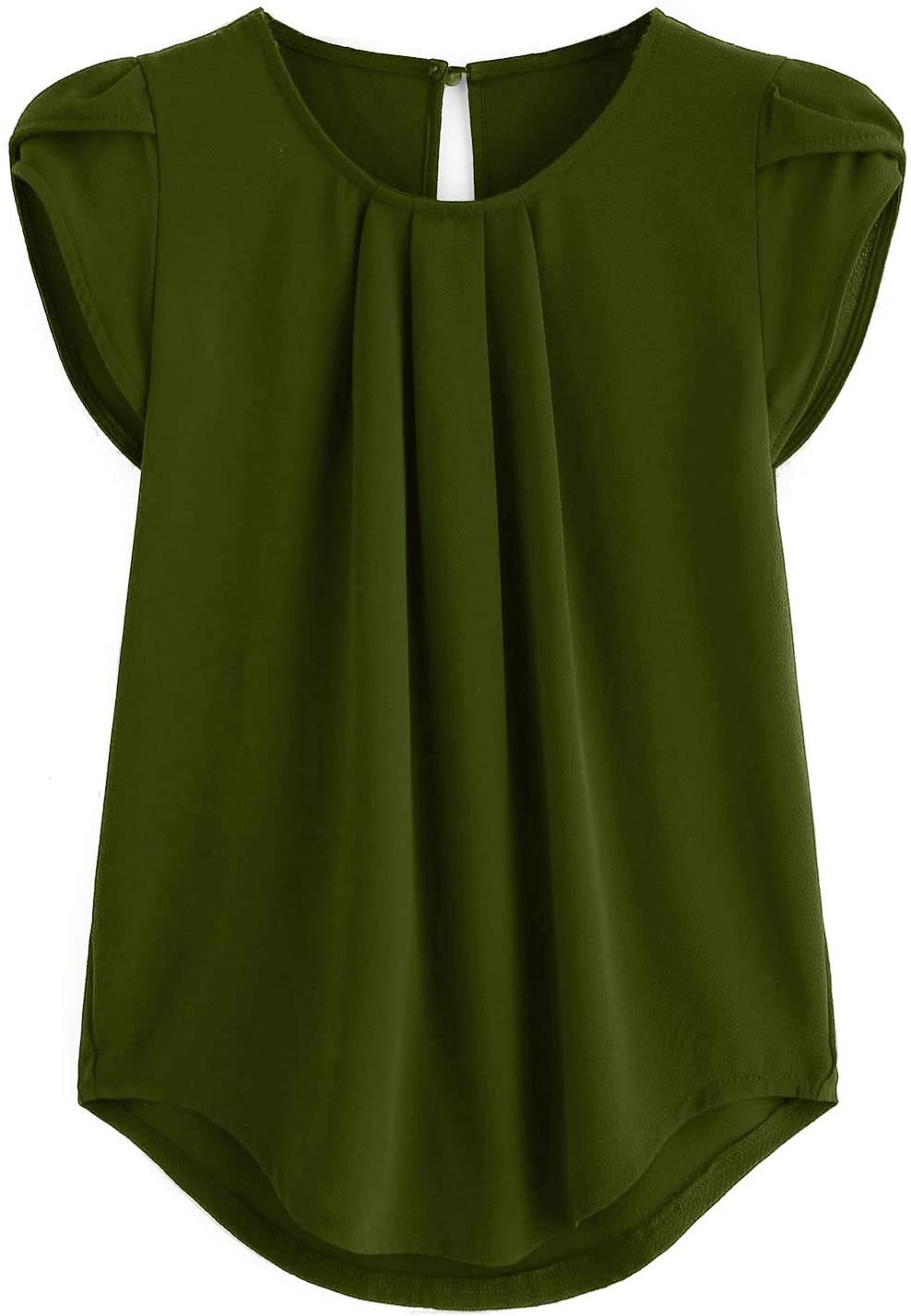 New Solid-color Button-up Short-sleeve Womens Top