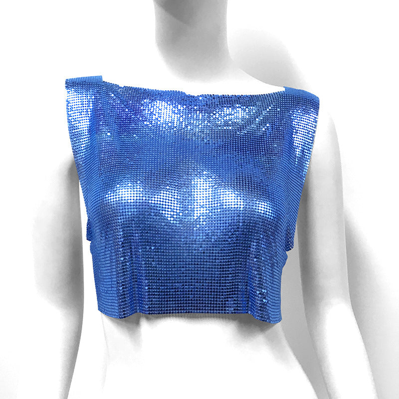 Summer Fashion Womens Metallic Halterneck T-shirt From Europe And The US