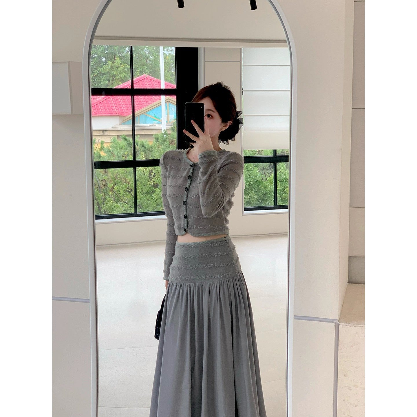 Women's Long Sleeve High Waist Long Dress Set