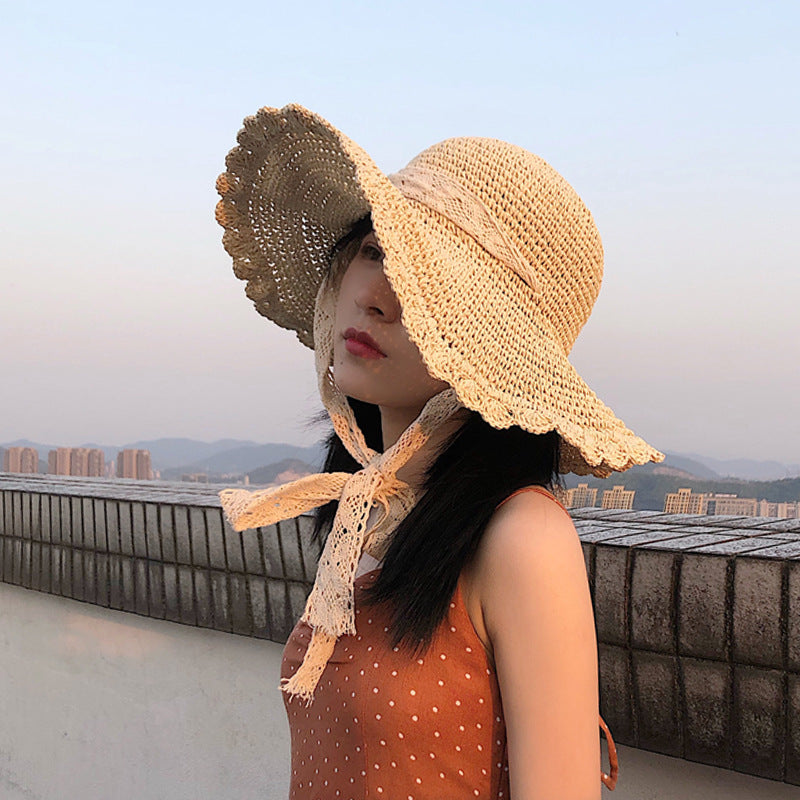 Straw Hat Women's Lace Beach Straps