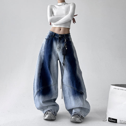 Retro Gradient American All-match Loose Machete Casual Denim Trousers American