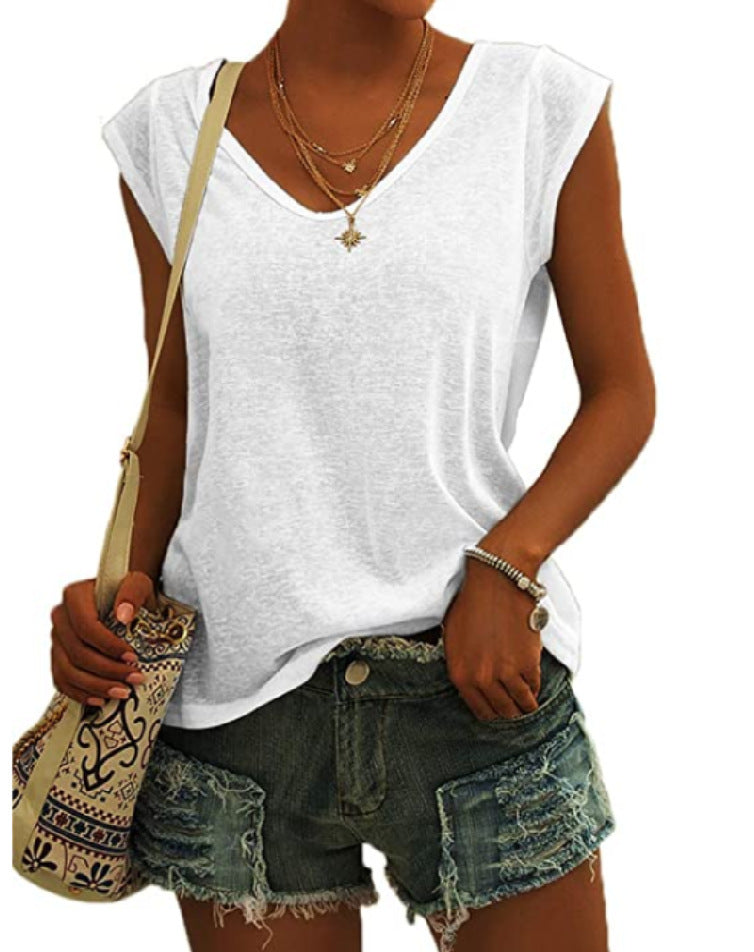 European And American Women's Simple V-neck Loose T-shirt