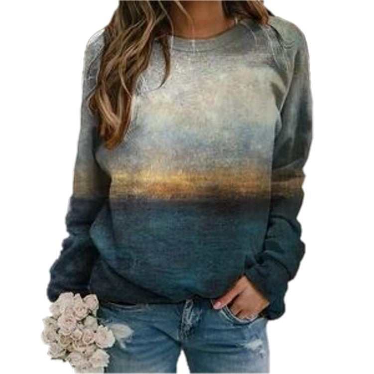Long Sleeve Gradient Print Pullover Sweatshirt