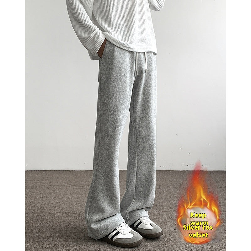 Loose Velvet Thickened Gray Knit Casual Pants