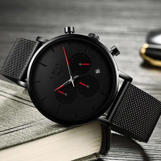 Mens Mesh-Strap Multifunctional Water-Resistant Quartz Watch