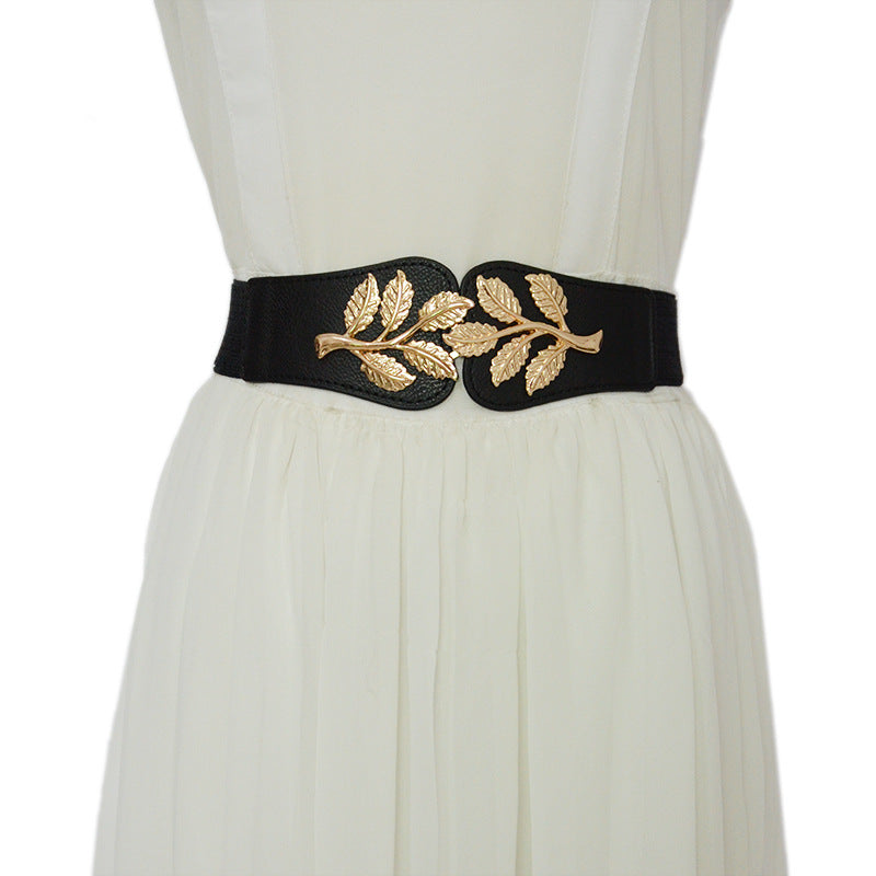 Ladies Allmatch Decorative Leaf Elastic Elastic Waistband