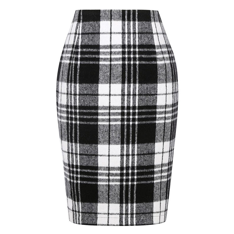 Pencil Plaid High-waist Tight Hip-hugging Midi Skirt