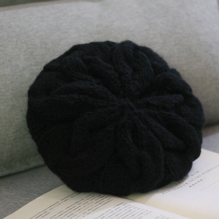 Women Handmade Woolen Hat Fashion Solid Color Warm Thick Beanie