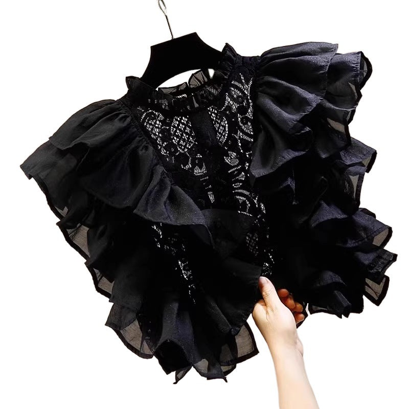 Fashion Hollowed-out Ruffled Design Blouse Women