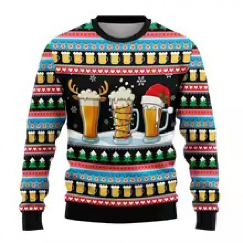 Printed Long Sleeve Round Neck Christmas Top