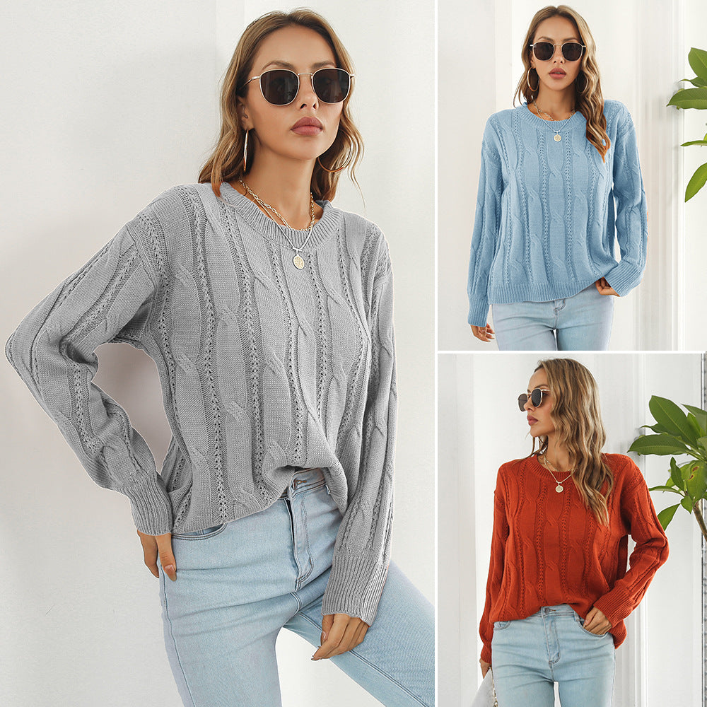 Twist Hollow Loose Long Sleeve Casual Knitted