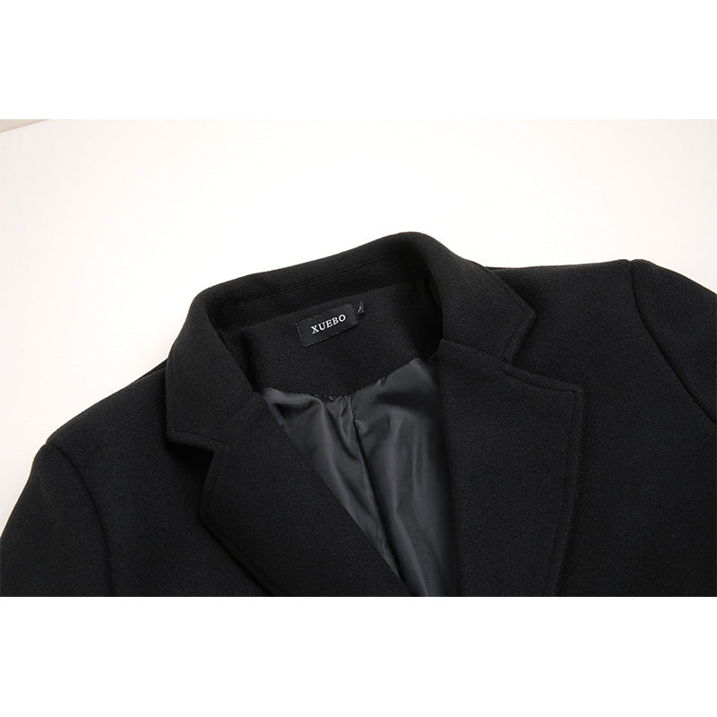 New Men's Woolen Fashion Loose Solid Color Long Trench Coat