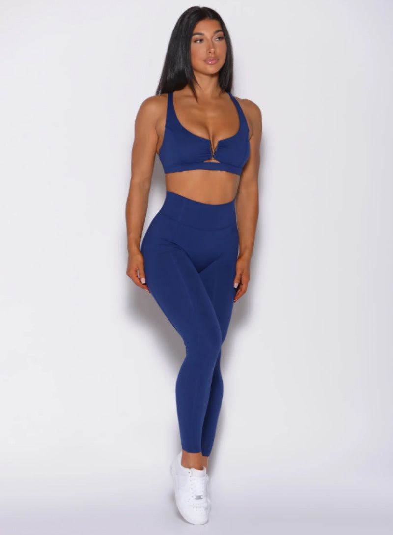 Double-cross Strap Push-up Top And High-waisted Legging-style Fitness Pants
