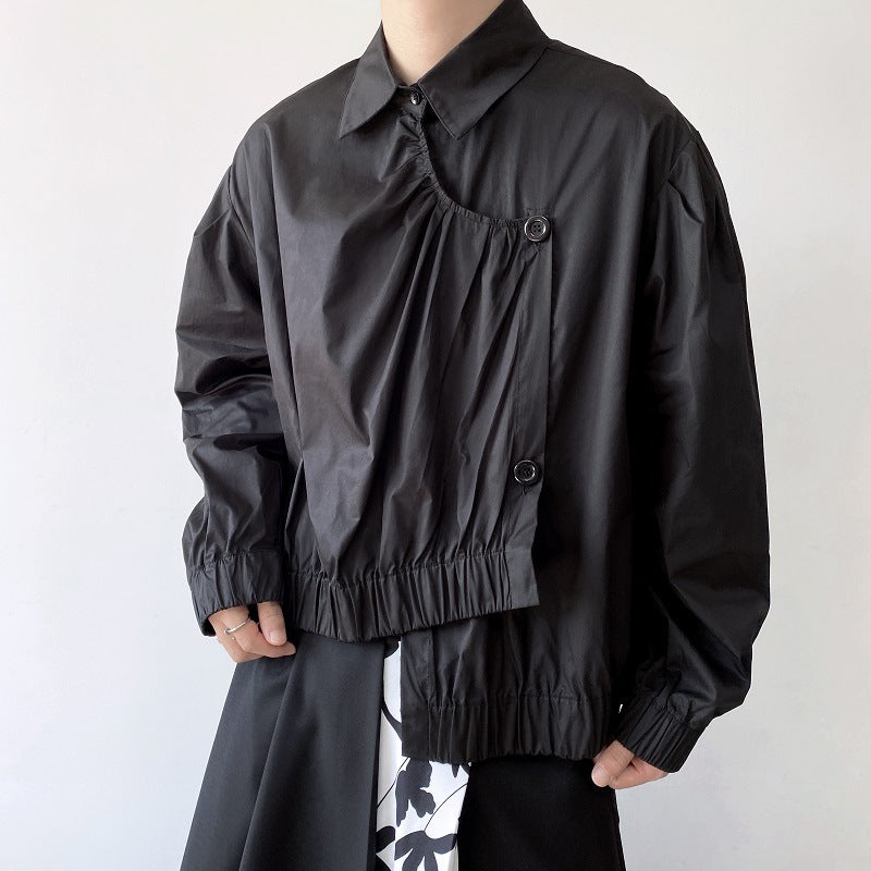 Embellish Long-sleeved Shirts With Hem Elastic Buttons