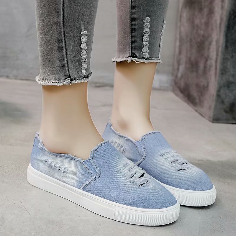 Canvas Single Shoes Casual Denim Flat One Pedal Foreign Trade Large Size Women's Shoes Lovers
