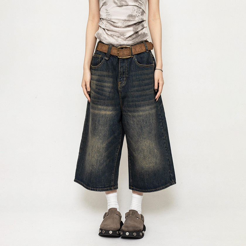 High-waisted Denim Capri Pants For Spring And Summer With A Retro Vibe