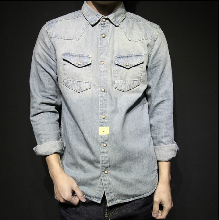 Vasket Gammeldags Tykt Slimfit Denimskjorte