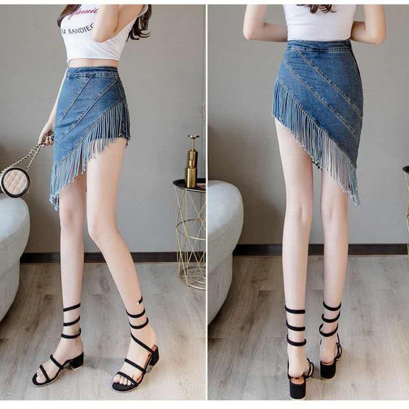 New Fake Two-piece Tassel Denim Skirt For Women