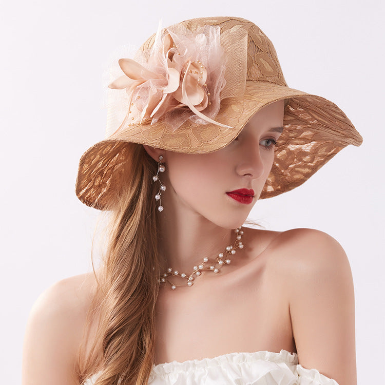 Women's New Lace Mesh Flower Big Brim Sun Hat