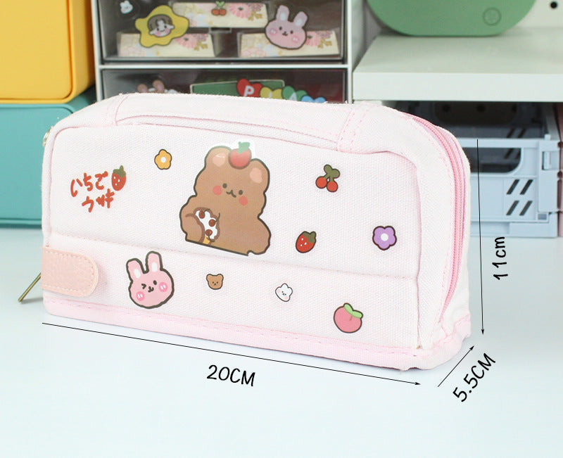 Canvas Large Capacity Pencil Bag Cute Girl