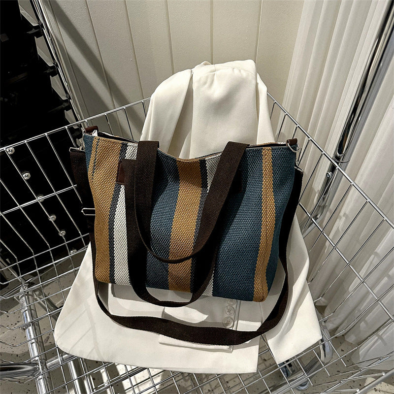 Fashion Stripe Totes Women's Large Capacity Canvas Shoulder Bag